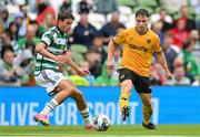 29 July 2023; Joe Hodge of Wolverhampton Wanderers in action against Matt O’Riley of Celtic during the pre-season friendly match between Celtic and Wolverhampton Wanderers at the Aviva Stadium in Dublin. Photo by Seb Daly/Sportsfile