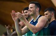 29 July 2023; Conor Quinn of Ireland celebrates after teammate Sean Flood scored a basket during the FIBA Men's EuroBasket 2025 Qualifier match between Ireland and Croatia at National Basketball Arena in Dublin. Photo by Brendan Moran/Sportsfile