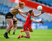 29 July 2023; Saoirse Lally of Mayo in action against Louise Ní Mhuircheartaigh of Kerry during the TG4 LGFA All-Ireland Senior Championship semi-final match between Kerry and Mayo at Semple Stadium in Thurles, Tipperary. Photo by Piaras Ó Mídheach/Sportsfile