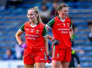 29 July 2023; Mayo players Ciara Needham, 6, and Aoife Geraghty after their side's defeat in the TG4 LGFA All-Ireland Senior Championship semi-final match between Kerry and Mayo at Semple Stadium in Thurles, Tipperary. Photo by Piaras Ó Mídheach/Sportsfile