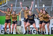 29 July 2023; Kerry players, from left, Mary O'Connell, Cáit Lynch, Emma Costello, Ciara Butler, Aisling O'Connell and Kayleigh Cronin defend a late Mayo free during the TG4 LGFA All-Ireland Senior Championship semi-final match between Kerry and Mayo at Semple Stadium in Thurles, Tipperary. Photo by Piaras Ó Mídheach/Sportsfile