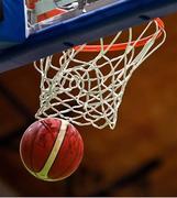 29 July 2023; A general view of a basketball and basketball net during the FIBA Men's EuroBasket 2025 Qualifier match between Ireland and Croatia at National Basketball Arena in Dublin. Photo by Brendan Moran/Sportsfile