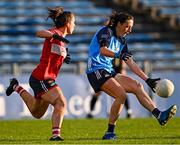 29 July 2023; Hannah Tyrrell of Dublin in action against Ciara O'Sullivan of Cork during the TG4 LGFA All-Ireland Senior Championship semi-final match between Dublin and Cork at Semple Stadium in Thurles, Tipperary. Photo by Piaras Ó Mídheach/Sportsfile
