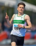 29 July 2023; Mark Smyth of Raheny Shamrock AC, Dublin, celebrates his victory in the men's 200m during day one of the 123.ie National Senior Outdoor Championships at Morton Stadium in Dublin. Photo by Stephen Marken/Sportsfile