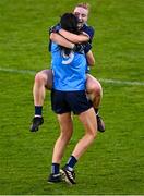 29 July 2023; Dublin players Lauren Magee and Eilish O'Dowd, 9, celebrate after their side's victory in the TG4 LGFA All-Ireland Senior Championship semi-final match between Dublin and Cork at Semple Stadium in Thurles, Tipperary. Photo by Piaras Ó Mídheach/Sportsfile