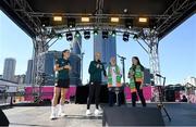 30 July 2023; Manager Vera Pauw and captain Katie McCabe, left, during a Republic of Ireland takeover of the FIFA Fan Festival at South Bank Parklands in Brisbane, Australia, ahead of their final Group B match of the FIFA Women's World Cup 2023, against Nigeria. Photo by Stephen McCarthy/Sportsfile