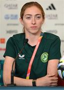 30 July 2023; Megan Connolly during a Republic of Ireland press conference at Brisbane Stadium in Brisbane, Australia, ahead of their final Group B match of the FIFA Women's World Cup 2023, against Nigeria. Photo by Stephen McCarthy/Sportsfile