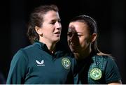 30 July 2023; Katie McCabe, right, and Niamh Fahey during a Republic of Ireland training session at Spencer Park in Brisbane, Australia, ahead of their final Group B match of the FIFA Women's World Cup 2023, against Nigeria. Photo by Stephen McCarthy/Sportsfile