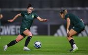 30 July 2023; Marissa Sheva, left, and Katie McCabe during a Republic of Ireland training session at Spencer Park in Brisbane, Australia, ahead of their final Group B match of the FIFA Women's World Cup 2023, against Nigeria. Photo by Stephen McCarthy/Sportsfile