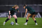 30 July 2023; Amber Barrett, left, and Katie McCabe during a Republic of Ireland training session at Spencer Park in Brisbane, Australia, ahead of their final Group B match of the FIFA Women's World Cup 2023, against Nigeria. Photo by Stephen McCarthy/Sportsfile