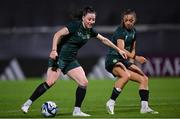 30 July 2023; Lucy Quinn, left, and Katie McCabe during a Republic of Ireland training session at Spencer Park in Brisbane, Australia, ahead of their final Group B match of the FIFA Women's World Cup 2023, against Nigeria. Photo by Stephen McCarthy/Sportsfile