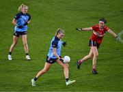 29 July 2023; Jennifer Dunne of Dublin in action against Hannah Looney of Cork during the TG4 LGFA All-Ireland Senior Championship semi-final match between Dublin and Cork at Semple Stadium in Thurles, Tipperary. Photo by Piaras Ó Mídheach/Sportsfile