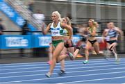 30 July 2023; Sarah Lavin of Emerald AC, Limerick, left, competes in the women's 100m during day two of the 123.ie National Senior Outdoor Championships at Morton Stadium in Dublin. Photo by Sam Barnes/Sportsfile