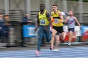 30 July 2023; Israel Olatunde of UCD AC, Dublin, left, competes in the men's 100m during day two of the 123.ie National Senior Outdoor Championships at Morton Stadium in Dublin. Photo by Sam Barnes/Sportsfile