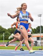 30 July 2023; Molly Scott of St Laurence O'Toole AC, Carlow, competes in the women's 100m during day two of the 123.ie National Senior Outdoor Championships at Morton Stadium in Dublin. Photo by Sam Barnes/Sportsfile