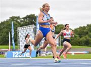 30 July 2023; Molly Scott of St Laurence O'Toole AC, Carlow, competes in the women's 100m during day two of the 123.ie National Senior Outdoor Championships at Morton Stadium in Dublin. Photo by Sam Barnes/Sportsfile