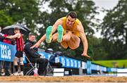 30 July 2023; Shane Howard of Bandon AC, Cork, competes in the men's long jump during day two of the 123.ie National Senior Outdoor Championships at Morton Stadium in Dublin. Photo by Sam Barnes/Sportsfile