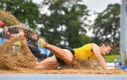 30 July 2023; Shane Howard of Bandon AC, Cork, competes in the men's long jump during day two of the 123.ie National Senior Outdoor Championships at Morton Stadium in Dublin. Photo by Sam Barnes/Sportsfile