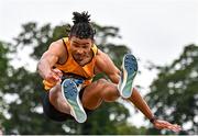 30 July 2023; Reece Ademola of Leevale AC, Cork, competes in the men's long jump during day two of the 123.ie National Senior Outdoor Championships at Morton Stadium in Dublin. Photo by Sam Barnes/Sportsfile