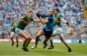 30 July 2023; Paul Mannion of Dublin in action against Kerry players Sean O'Shea, left, and Paul Murphy during the GAA Football All-Ireland Senior Championship final match between Dublin and Kerry at Croke Park in Dublin. Photo by Seb Daly/Sportsfile