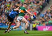 30 July 2023; Paul Geaney of Kerry is tackled by David Byrne of Dublin during the GAA Football All-Ireland Senior Championship final match between Dublin and Kerry at Croke Park in Dublin. Photo by Ray McManus/Sportsfile
