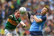 30 July 2023; Con O'Callaghan of Dublin in action against Tadhg Morley of Kerry during the GAA Football All-Ireland Senior Championship final match between Dublin and Kerry at Croke Park in Dublin. Photo by Eóin Noonan/Sportsfile