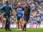 30 July 2023; Referee David Gough instructs Dublin team doctor to leave the field during the GAA Football All-Ireland Senior Championship final match between Dublin and Kerry at Croke Park in Dublin. Photo by Eóin Noonan/Sportsfile
