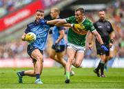 30 July 2023; Cormac Costello of Dublin in action against Tom O'Sullivan of Kerry during the GAA Football All-Ireland Senior Championship final match between Dublin and Kerry at Croke Park in Dublin. Photo by Eóin Noonan/Sportsfile