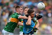 30 July 2023; John Small of Dublin is tackled by Diarmuid O'Connor of Kerry during the GAA Football All-Ireland Senior Championship final match between Dublin and Kerry at Croke Park in Dublin. Photo by Seb Daly/Sportsfile