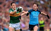 30 July 2023; David Clifford of Kerry in action against Michael Fitzsimons of Dublin during the GAA Football All-Ireland Senior Championship final match between Dublin and Kerry at Croke Park in Dublin. Photo by Ramsey Cardy/Sportsfile