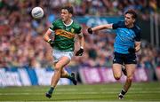 30 July 2023; David Clifford of Kerry in action against Michael Fitzsimons of Dublin during the GAA Football All-Ireland Senior Championship final match between Dublin and Kerry at Croke Park in Dublin. Photo by Ramsey Cardy/Sportsfile