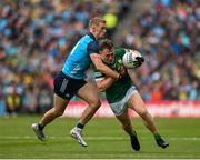30 July 2023; Dara Moynihan of Kerry in action against Paul Mannion of Dublin during the GAA Football All-Ireland Senior Championship final match between Dublin and Kerry at Croke Park in Dublin. Photo by Brendan Moran/Sportsfile
