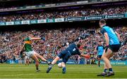 30 July 2023; Paul Geaney of Kerry scores his side's first goal past Dublin goalkeeper Stephen Cluxton during the GAA Football All-Ireland Senior Championship final match between Dublin and Kerry at Croke Park in Dublin. Photo by Ramsey Cardy/Sportsfile