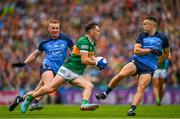 30 July 2023; Paudie Clifford of Kerry salips between Eoin Murchan and Ciaran Kilkenny of Dublin, left,  during the GAA Football All-Ireland Senior Championship final match between Dublin and Kerry at Croke Park in Dublin. Photo by Ray McManus/Sportsfile