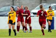 30 July 2023; Galway District League players celebrate their sides first goal scored by Isobel Haugh during the FAI Women's U19 Inter-League Cup match between North Tipperary Schoolchildrens Football League and Galway District League at Jackman Park in Limerick. Photo by Michael P Ryan/Sportsfile