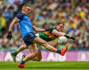 30 July 2023; Con O'Callaghan of Dublin in action against Tadhg Morley of Kerry during the GAA Football All-Ireland Senior Championship final match between Dublin and Kerry at Croke Park in Dublin. Photo by Eóin Noonan/Sportsfile