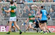 30 July 2023; Paul Geaney of Kerry scores his side's first goal, past Dublin goalkeeper Stephen Cluxton, during the GAA Football All-Ireland Senior Championship final match between Dublin and Kerry at Croke Park in Dublin. Photo by Seb Daly/Sportsfile