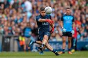 30 July 2023; Dublin goalkeeper Stephen Cluxton converts a free during the GAA Football All-Ireland Senior Championship final match between Dublin and Kerry at Croke Park in Dublin. Photo by Seb Daly/Sportsfile