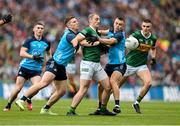 30 July 2023; Stephen O'Brien of Kerry is tackled by Dublin players, John Small, left, and Eoin Murchan during the GAA Football All-Ireland Senior Championship final match between Dublin and Kerry at Croke Park in Dublin. Photo by Brendan Moran/Sportsfile