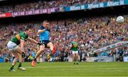 30 July 2023; Con O'Callaghan of Dublin shoots at goal under pressure from Tadhg Morley of Kerry during the GAA Football All-Ireland Senior Championship final match between Dublin and Kerry at Croke Park in Dublin. Photo by Ramsey Cardy/Sportsfile