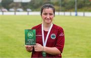 30 July 2023; Abby Kavanagh of Galway District League with her player of the match award after the FAI Women's U19 Inter-League Cup match between North Tipperary Schoolchildrens Football League and Galway District League at Jackman Park in Limerick. Photo by Michael P Ryan/Sportsfile