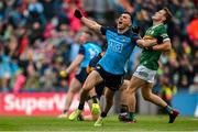 30 July 2023; Colm Basquel of Dublin celebrates after his teamate Paddy Small, scores their side's first goal during the GAA Football All-Ireland Senior Championship final match between Dublin and Kerry at Croke Park in Dublin. Photo by Brendan Moran/Sportsfile