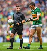30 July 2023; David Clifford of Kerry protests with Referee David Gough during the GAA Football All-Ireland Senior Championship final match between Dublin and Kerry at Croke Park in Dublin. Photo by Eóin Noonan/Sportsfile