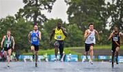 30 July 2023; Israel Olatunde of UCD AC, Dublin, centre, on his way to winning his men's 100m semi-final during day two of the 123.ie National Senior Outdoor Championships at Morton Stadium in Dublin. Photo by Sam Barnes/Sportsfile