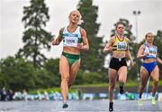 30 July 2023; Sarah Lavin of Emerald AC, Limerick, left, on her way to winning her women's 100m semi-finals during day two of the 123.ie National Senior Outdoor Championships at Morton Stadium in Dublin. Photo by Sam Barnes/Sportsfile