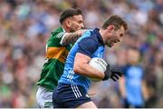 30 July 2023; Jack McCaffrey of Dublin in action against Graham O'Sullivan of Kerry during the GAA Football All-Ireland Senior Championship final match between Dublin and Kerry at Croke Park in Dublin. Photo by David Fitzgerald/Sportsfile