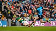 30 July 2023; Paddy Small of Dublin scores his side's first goal despite the efforts of Paul Murphy of Kerry during the GAA Football All-Ireland Senior Championship final match between Dublin and Kerry at Croke Park in Dublin. Photo by Brendan Moran/Sportsfile