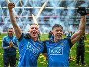 30 July 2023; Dublin players, from left, Ciaran Kilkenny and David Byrne after the GAA Football All-Ireland Senior Championship final match between Dublin and Kerry at Croke Park in Dublin. Photo by David Fitzgerald/Sportsfile