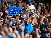 30 July 2023; Dublin captain James McCarthy lifts the Sam Maguire Cup after his side's victory in the GAA Football All-Ireland Senior Championship final match between Dublin and Kerry at Croke Park in Dublin. Photo by Eóin Noonan/Sportsfile