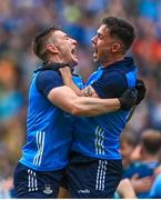 30 July 2023; Dublin players, from left, John Small and David Byrne after the GAA Football All-Ireland Senior Championship final match between Dublin and Kerry at Croke Park in Dublin. Photo by Eóin Noonan/Sportsfile